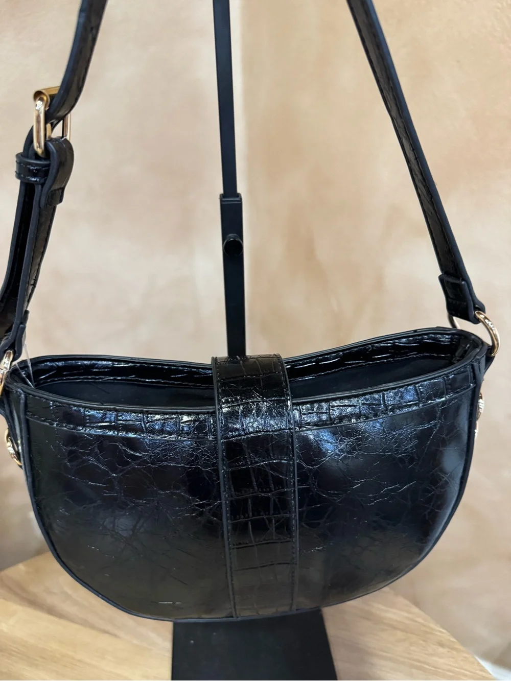 BDG Mira Belted Faux Leather Crescent Bag